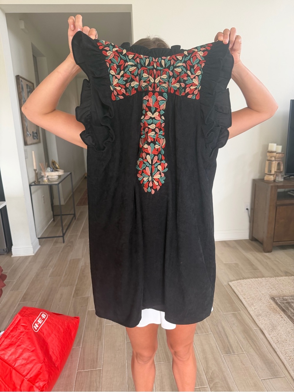 THML Black Dress with Red and Green Embroidered Yoke